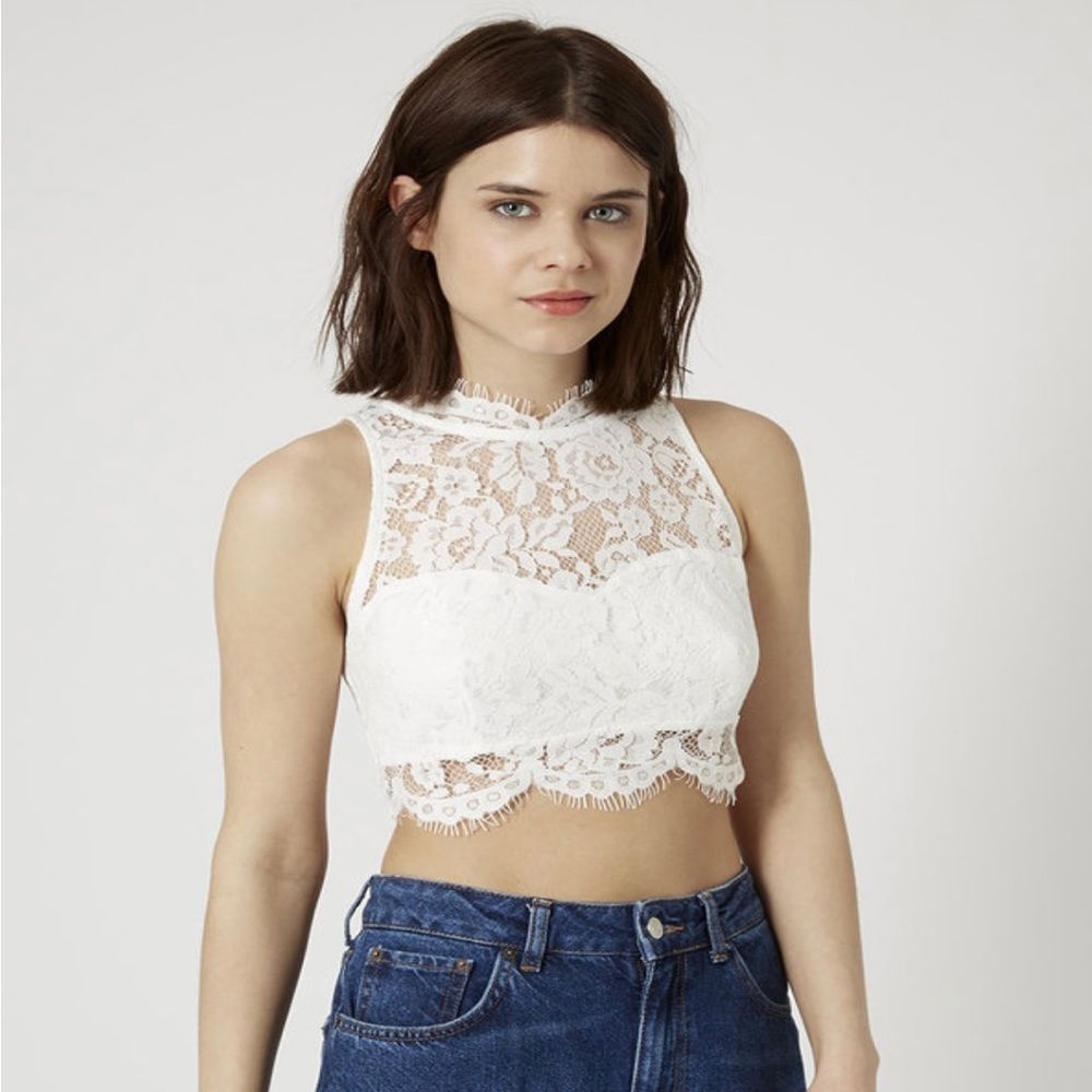 Topshop lace halter crop top